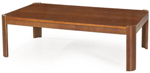  Mesa de centro de Biok con tapa rectangular con esquinas y patas redondeadas en madera de teca.