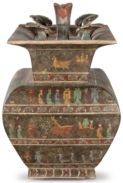 Urna de terracota con pigmentos en frío, Dinastía Han  (206 a. C. hasta el 220 d. C)