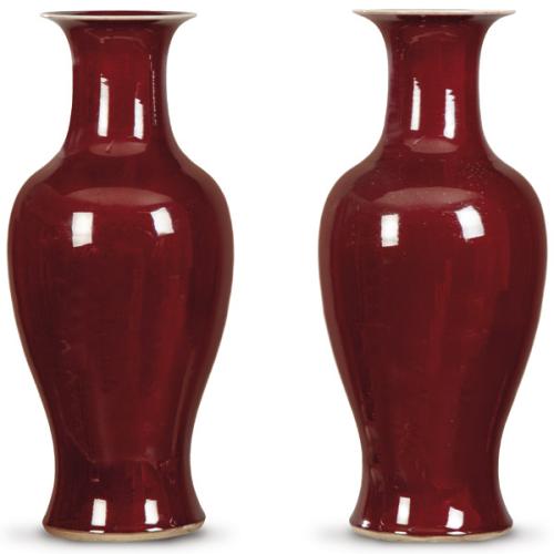  Pareja de grandes jarrones de porcelana china con vidriado Sangre de Toro, Dinastía Qing S. XIX.