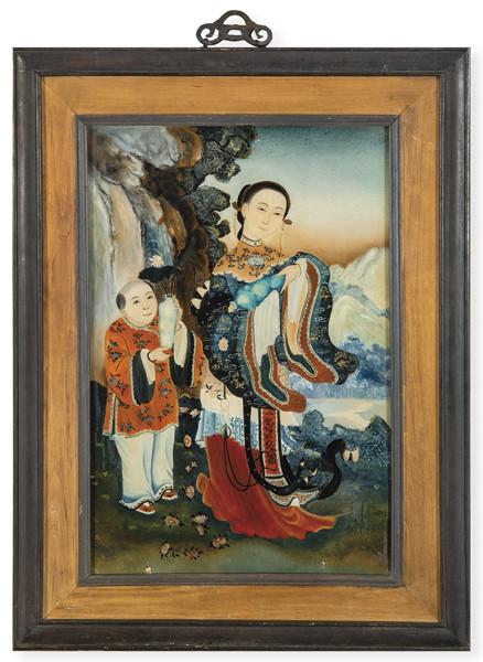  "Madre e Hijo" pintados bajo cristal, China pp. S. XX