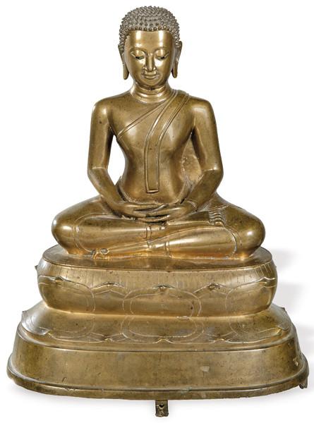  Buda sentado de bronce dorado, Birmania SS XVIII/XIX.