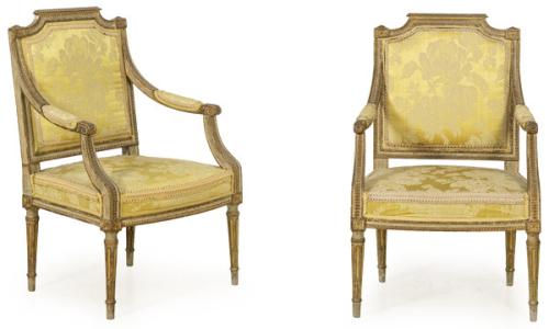  Pareja de butacas Napoleón III estilo Luis XVI de madera tallada