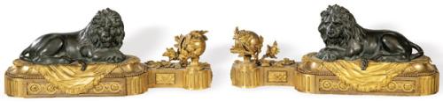 Pareja de morillos de bronce patinado y dorado, estilo Luís XVI, Francia S. XIX.