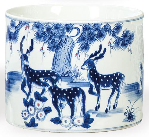 Macetero de porcelana china azul y blanco, con marca apócrifa de Qianlong h. 1970-80.