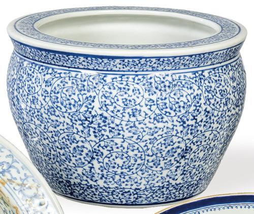  Macetero de porcelana china azul y blanco S. XX.