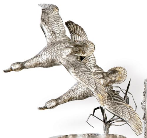 "Patos en Vuelo" de plata española punzonada 1ª Ley.