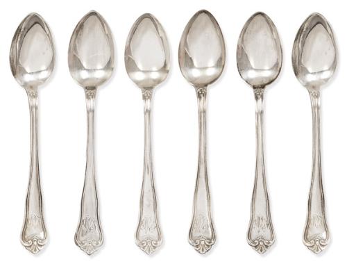 Juego de doce cucharillas de plata española punzonada 1ª Ley de Espuñes con marca comercial de Pérez Fernández.