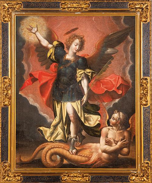  ESCUELA NOVOHISPANA S. XVIII - San Miguel venciendo al diablo