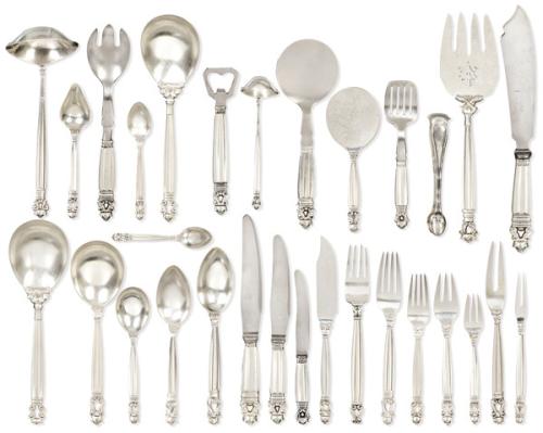  Cubertería de plata danesa punzonada Ley Sterling de Georg Jensen modelo "Acorn" h. 1933-1944