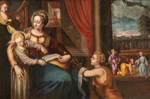  ESCUELA SEVILLANA S. XVII - La Virgen con el Niño y San Juanito