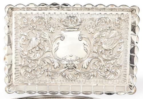  Bandeja rectangular de plata española punzonada 1ª Ley de Durán.