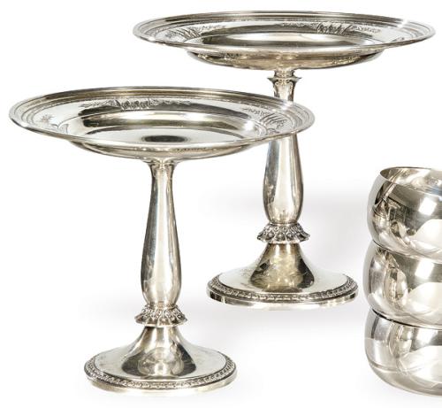  Pareja de centros de mesa de plata americana punzonada Ley Sterling de Gorham.