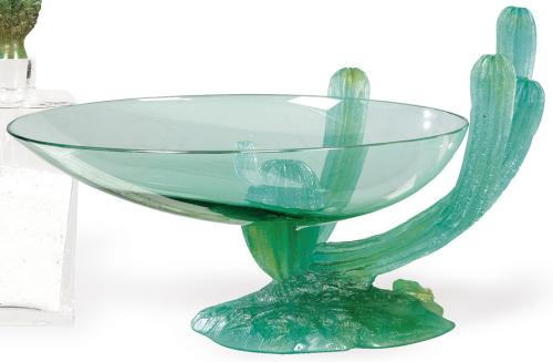 Centro de mesa francés, modelo Arizona con forma de cactus en "pâte de verre" y cristal, diseñado por Joseph Hilton McConnico para la casas francesa Daum hacia 1987.