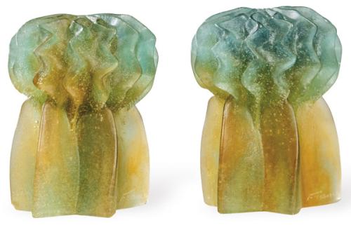 Dos figuras de cactus realizados en "pâte de verre""franceses firmados Daum, h. 1987.