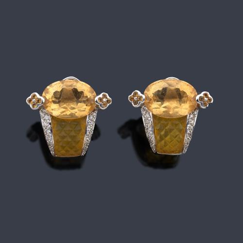 Pendientes oro blanco con citrinos
