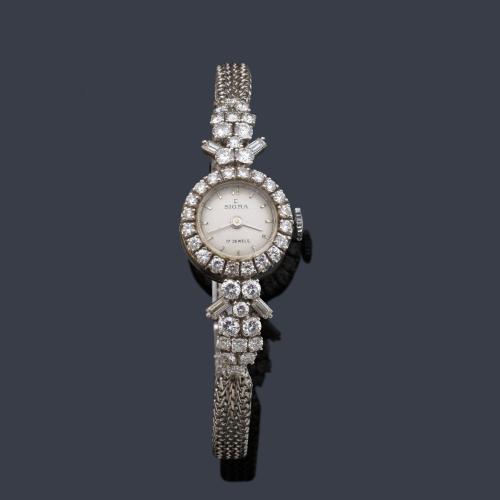 SIGMA de señora caja y brazalete en oro blanco de 18 K con brillantes.