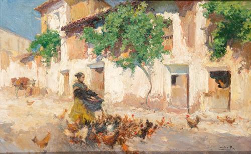 CECILIO PLA Y GALLARDO - Escena de pueblo