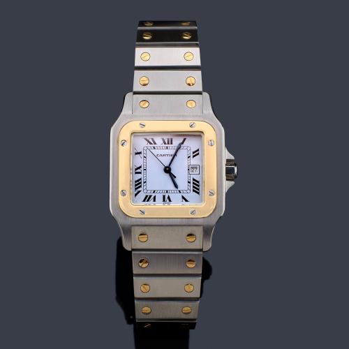  CARTIER Santos de caballero con caja y brazalete en acero y oro de 18 K.