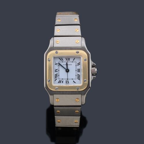  CARTIER Santos de señora con caja y brazalete en acero y oro de 18 K.