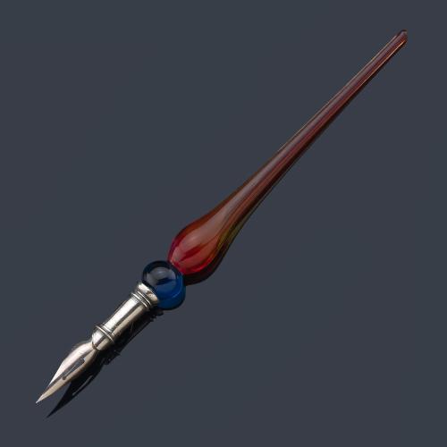 Pluma en cristal de murano con tintero.