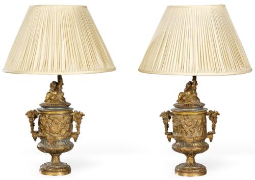  Pareja de lámparas de mesa de metal dorado S. XX.