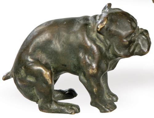  "Bulldog Sentado" en bronce patinado, Francia S. XIX.