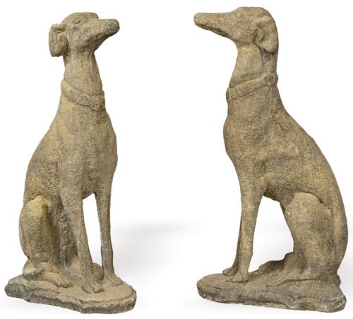  Pareja de galgos sentados de arenisca para jardín.