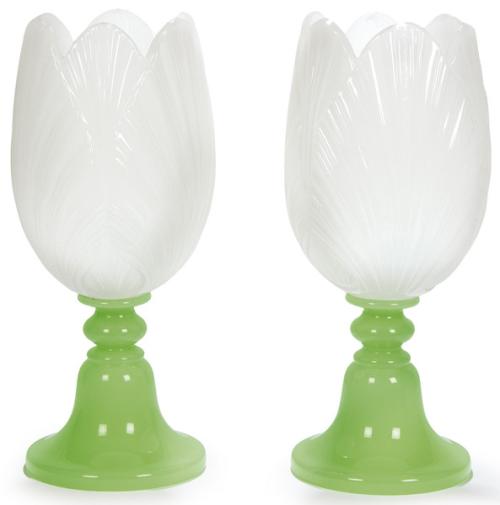  Pareja de jarrones de Baccarat, Napoleon III en opalina blanca y verde h. 1860-80.