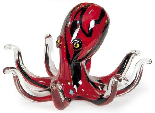  Pulpo de cristal de Murano rojo y negro.