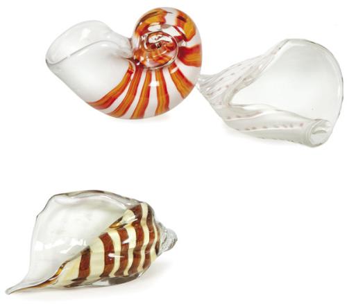  Tres caracolas de cristal de Murano.