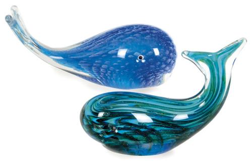  Dos ballenas de cristal de Murano.