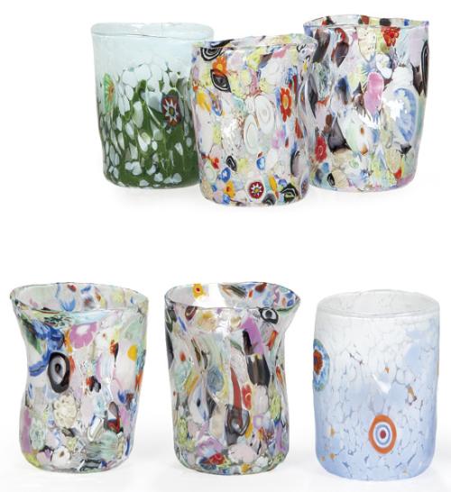  Seis vasos de cristal de Murano con decoración "molti fiori".