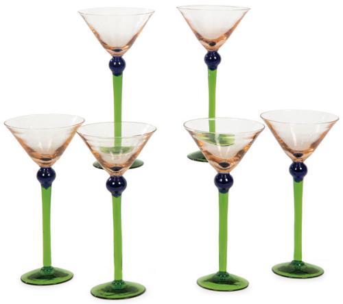  Seis copas de coctel de cristal de Murano.