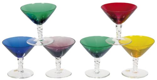  Seis copas de coctel de cristal de GAS Murano en diversos colores