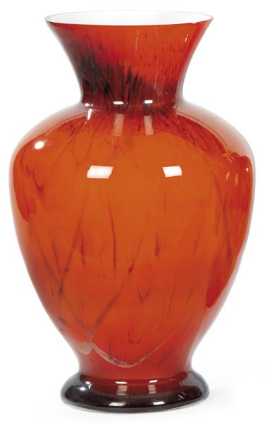  Jarrón de cristal de Murano naranja con veteado negro.