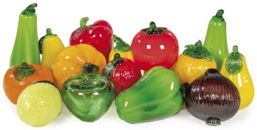 Juego de 16 frutas y hortalizas de cristal de Murano.