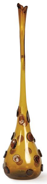  Jarrón de cuello largo de cristal de Murano color ámbar h. 1970.