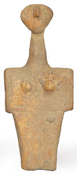  Idolo femenino de violín cicládico en terracota, Griego 3200-1600 a.C.