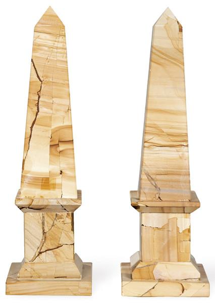  Pareja de obeliscos de jaspe paisaje.