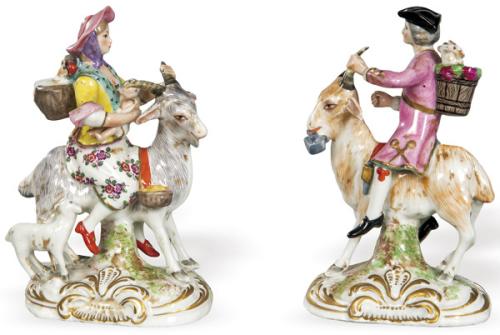  "Sastre y Esposa" Pareja de figuras de porcelana de París, siguiendo modelos de Marcolini realizados para Meissen h. 1774.