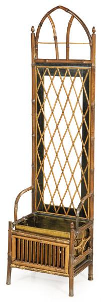  Paragüero realizado en madera de haya imitando bambú con recipiente de latón, h. 1900.