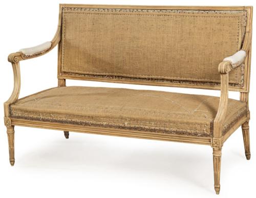 Canapé Napoleón III, estilo Luis XVI en madera de haya tallada sin tratar.