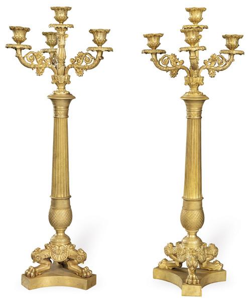  Pareja de candelabros Napoleon III en bronce dorado, Francia h. 1860