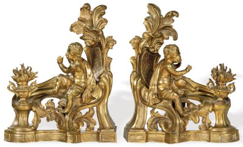 Pareja de morillos de bronce dorado, Francia S. XIX.