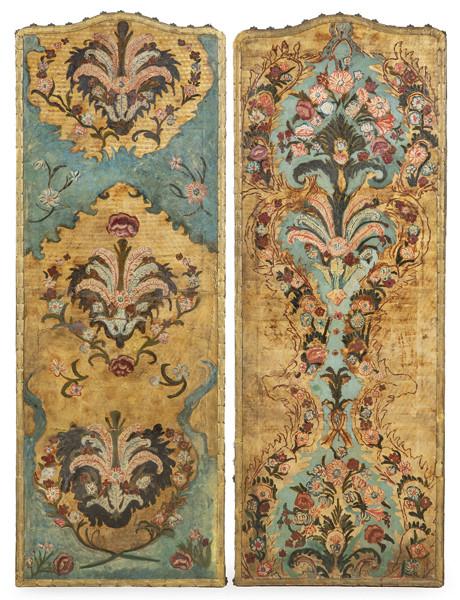 Pareja de paneles de cuero de Malinas pintado y grabado, S. XVIII