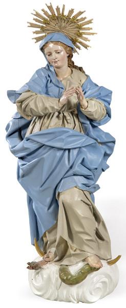 Escultura de Inmaculada en madera tallada y policromada seguidor de Nicola Fumo, Escuela Napolitana S. XVIII