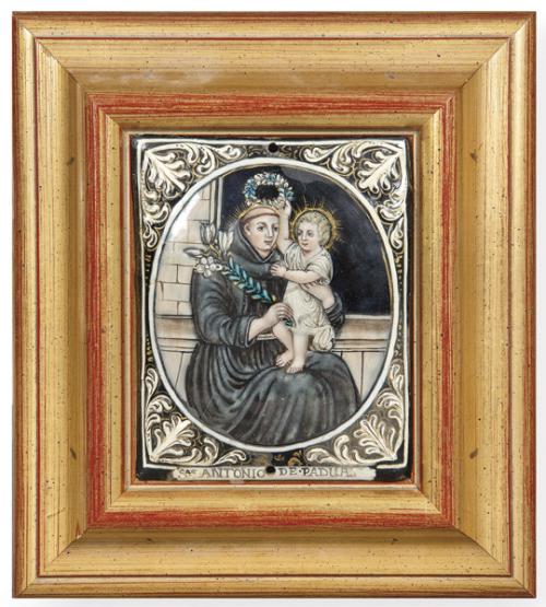  "San Antonio de Padua" placa de cobre pintada, Limoges S. XVIII.