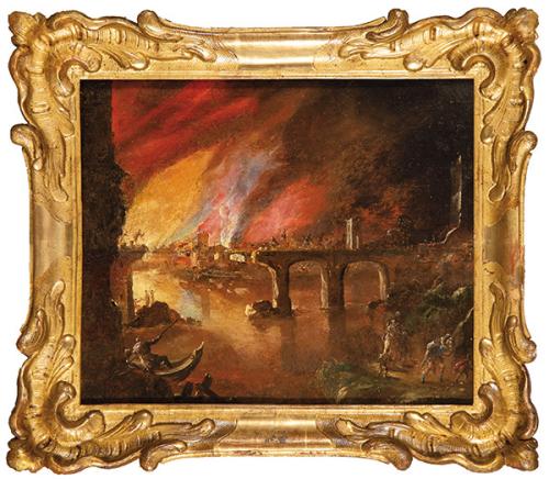  ATRIBUIDO A DIRCK VERHAERT - Paisaje con ciudad en llamas