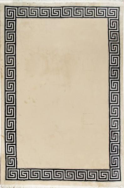  Alfombra de lana Jansen realizada a máquina en tonos beis, dorado, gris y negro con greca en relieve