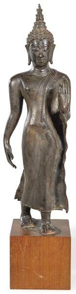 "Buda de pie" en bronce patinado, Birmania, estilo Ava, S. XVIII.